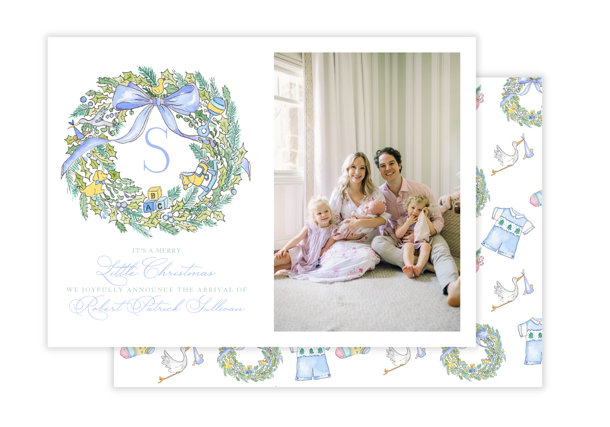 Watercolor Birth Announcement Christmas Card