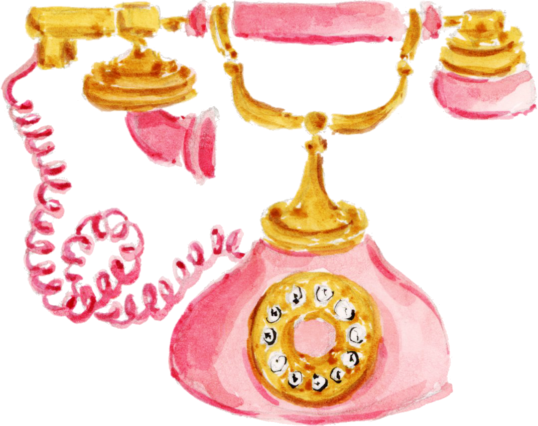 Watercolor illustration of a pink vintage telephone, inquire with Magnolia Boone Paperie