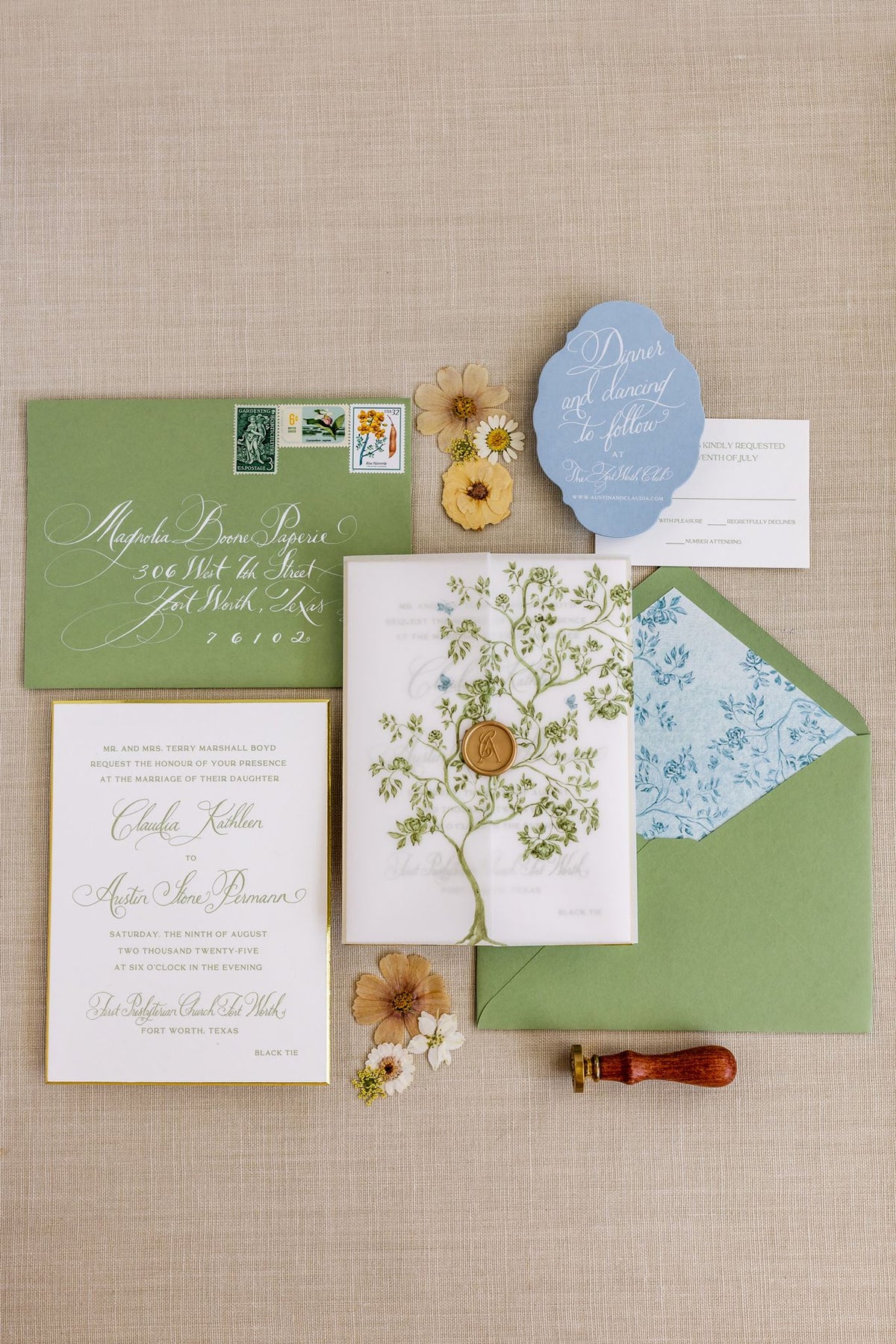 Claudia and Austin wedding invitation suite by Magnolia Boone Paperie