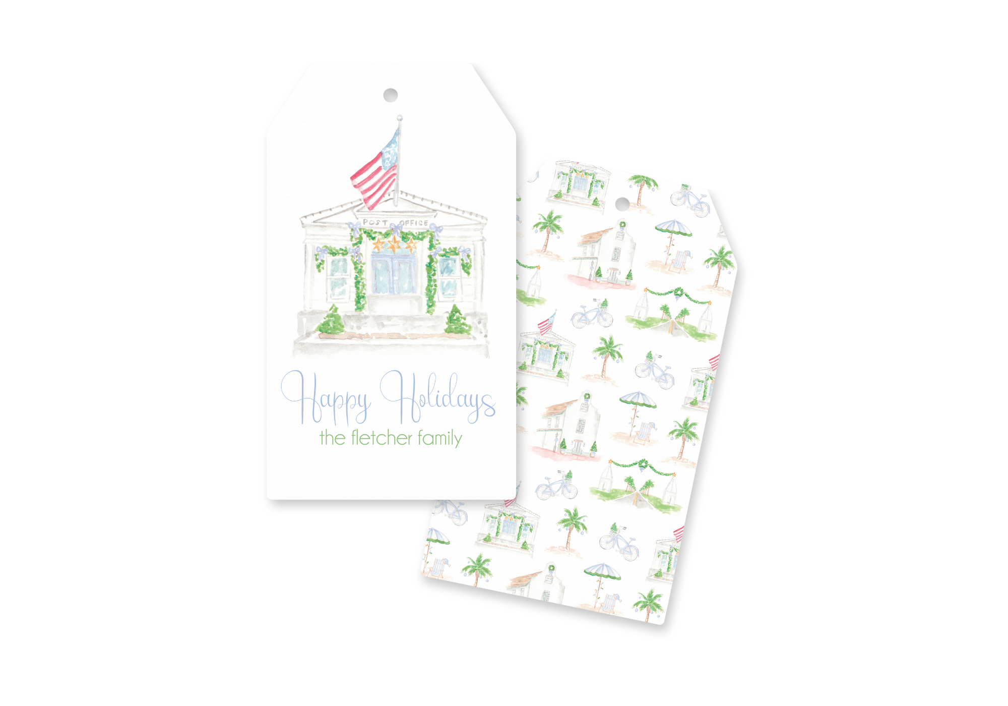Seaside Watercolor Holiday Gift Tag