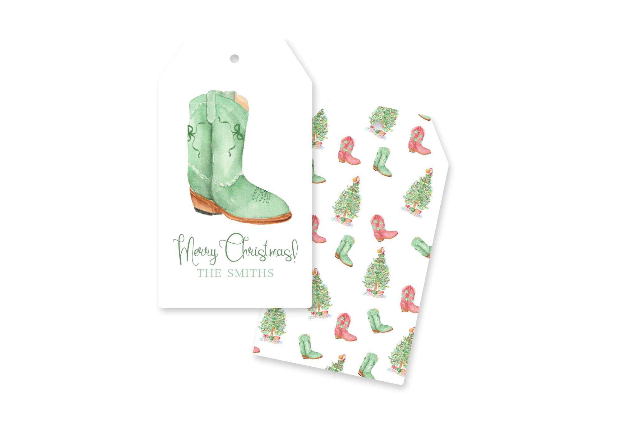 Green Cowboy Boot Christmas Gift Tag