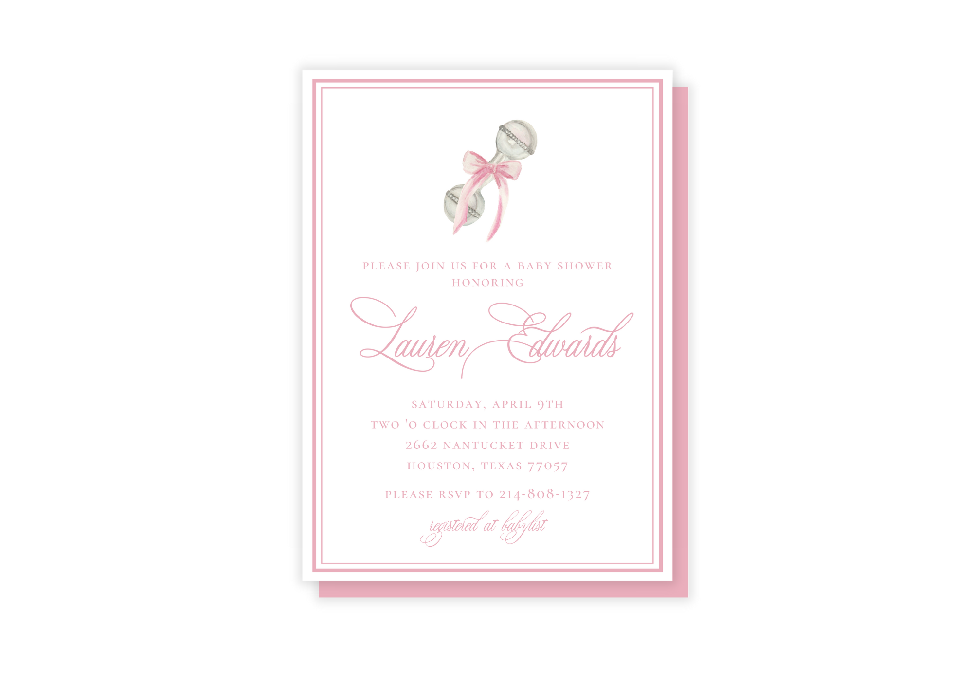 Baby Shower Invitations with Pink Rattle