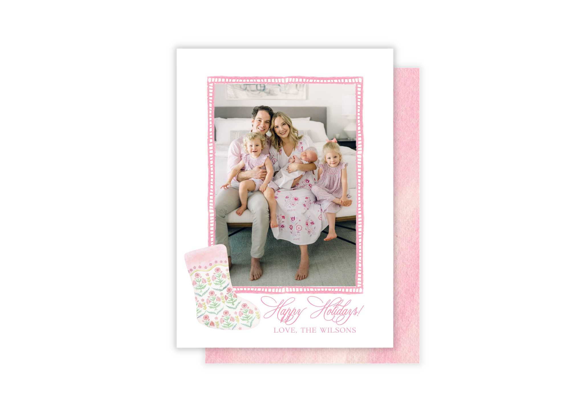 Watercolor Pink Stocking Christmas Card