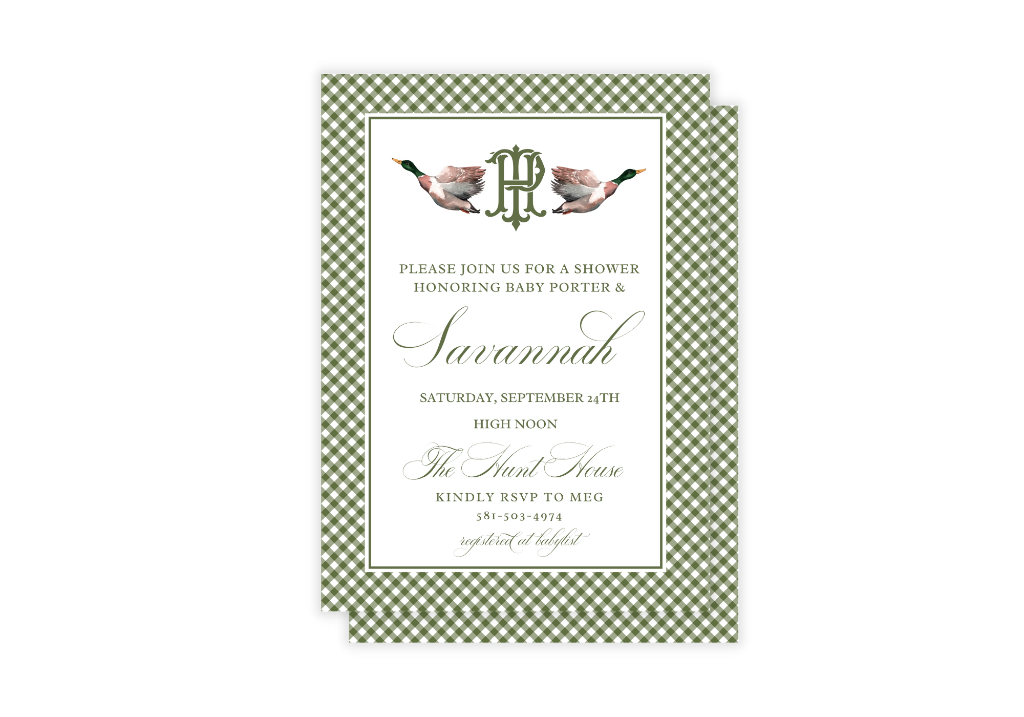 Gingham Baby Shower Invitations - Duck Themed Party Invitations