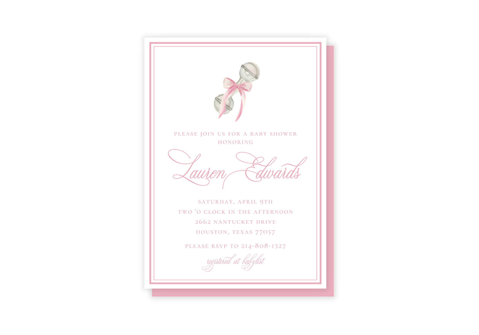 Pink Rattle Baby Shower Invitation